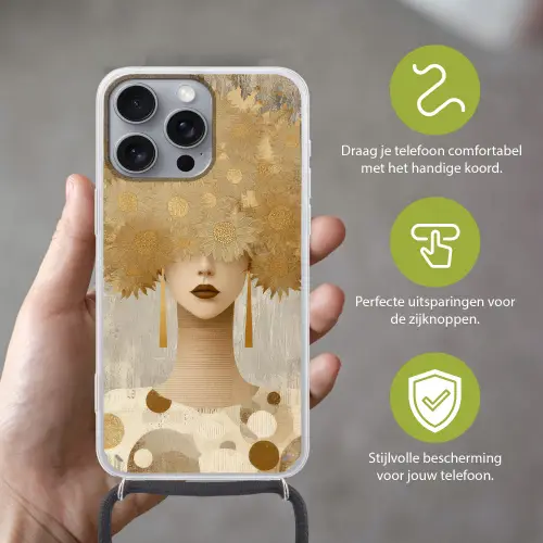 Goud - Portret - Vrouw Hoesje iPhone 16 Pro Max met koord klein -sfeer2_NL