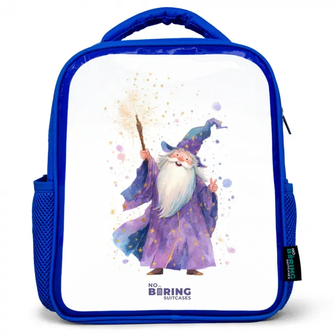 Oude tovenaar met staf Kinderrugzak - Blauw middel -3d
