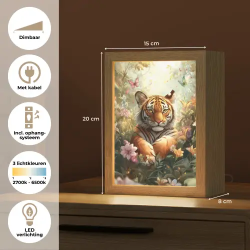 Tijger - Bloemen - Jungle - Dieren Light Box met kabel klein -USP_NL