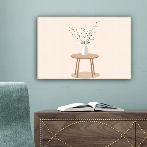 Vaas - Bloemen - Madeliefjes - Beige canvas 2cm klein -sfeer4