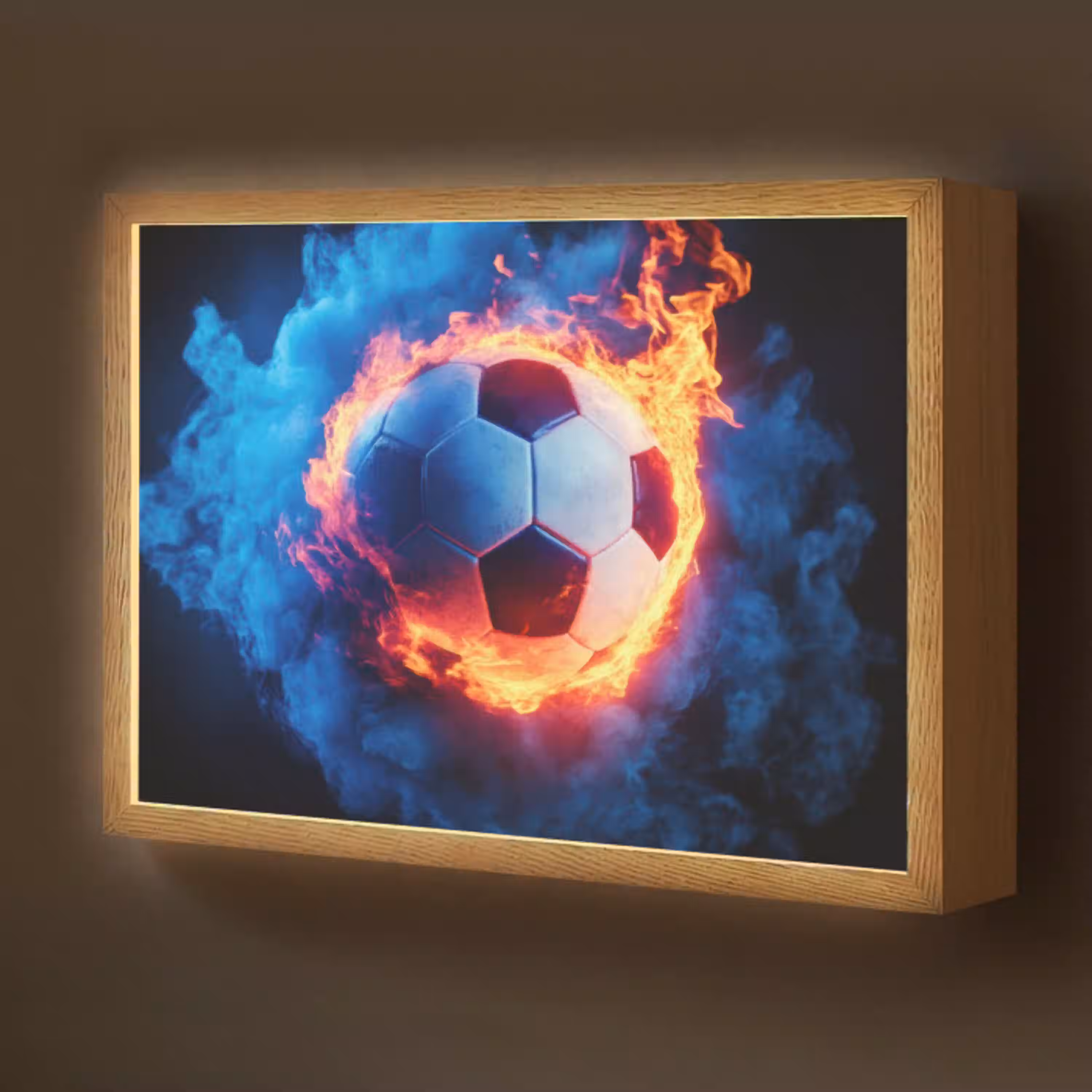 Voetbal - Vuur - IJs - Blauw Light Box met batterij (Wandlamp kind) middel -z3d_website