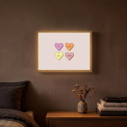 Hartjes - Pastel - Liefde - Moeder Light Box met batterij (Wandlamp) middel -sfeer4