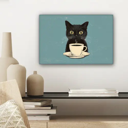 Kat - Zwart - Koffie - Minimalistisch canvas 2cm klein -sfeer6
