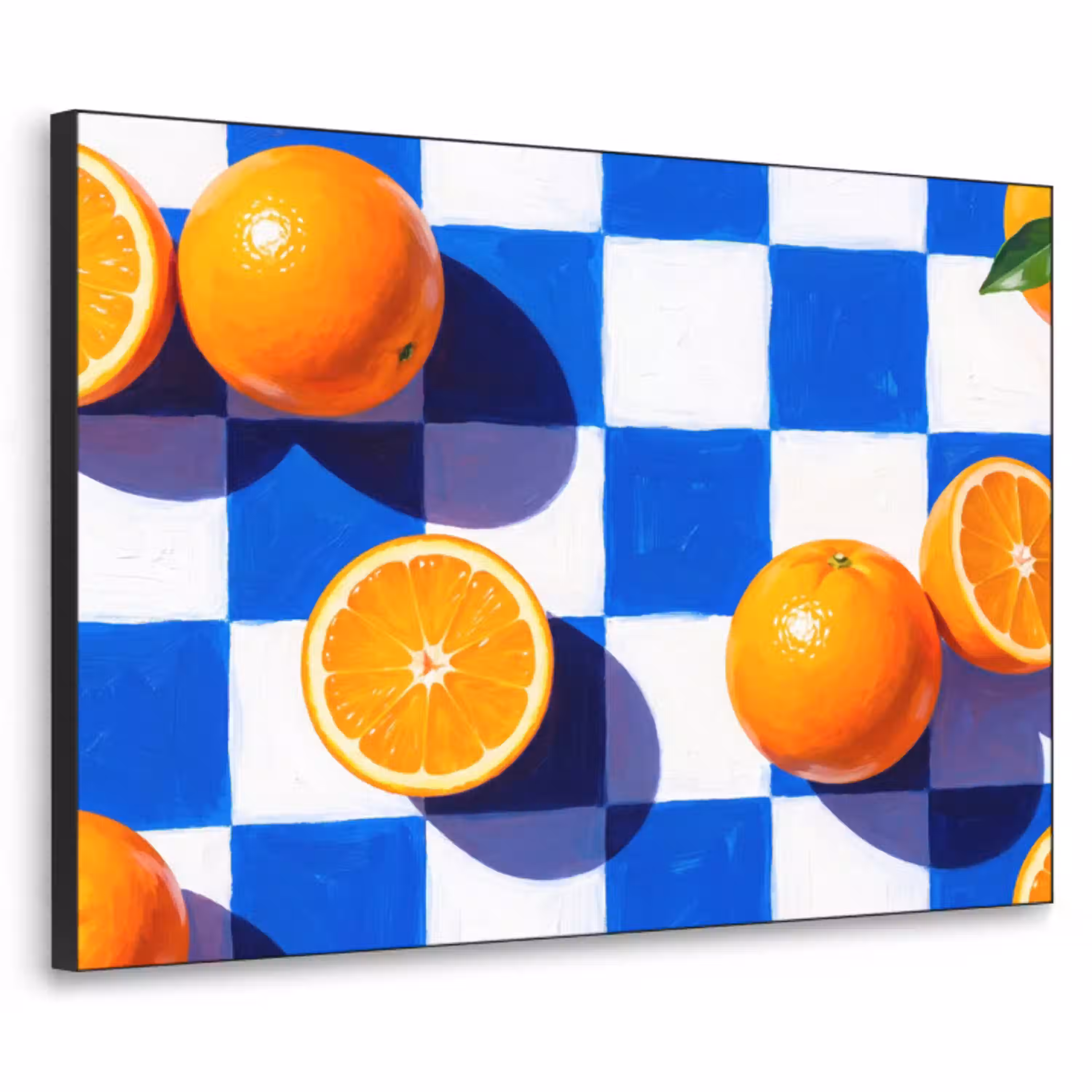 Sinaasappel - Geruit - Eten Textielframe zwart klein -3d