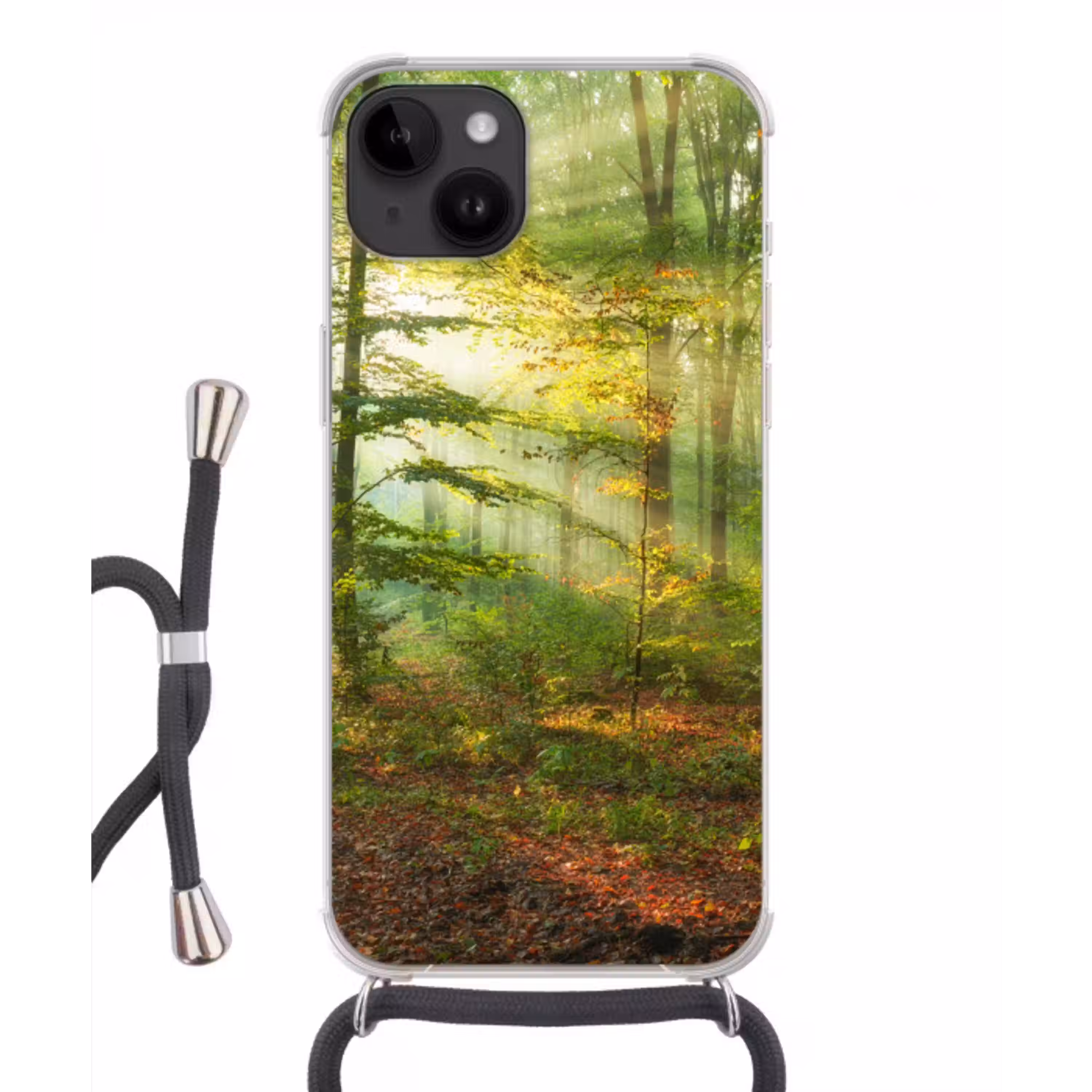 Zon - Bos - boom - Natuur - Herfst Crossbody Case iPhone 14 middel -3d