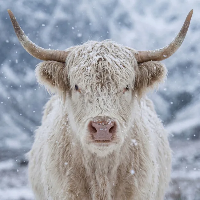 Behang - Schotse Hooglander - Sneeuw - Bergen - Winter