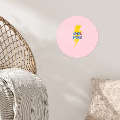 Grl pwr - Bliksem - Roze Wandcirkel behangsticker klein -sfeer4