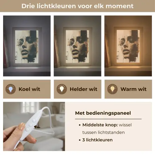 Vrouw - Gezicht - Abstract - Kunst Light Box met kabel (Tafellamp) klein -USP_lichtkleurNL