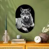 Wilde dieren - Wolf - Zwart - Wit Wandcirkel Ovaal Forex klein -sfeer2