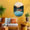 Bossen - Meer - Kano - Oranje Wandcirkel Ovaal Glas middel -sfeer4