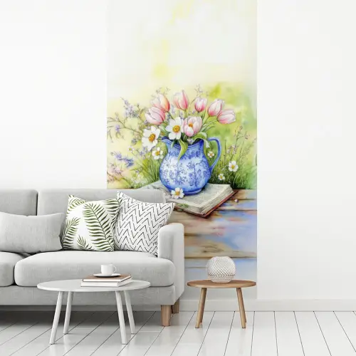 Vaas - Delftsblauw - Madeliefjes fotobehang vinyl groot -woonkamer