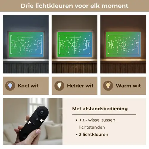 Voetbal - Tactiek - Spel - Groen - Blauw Light Box met batterij (Wandlamp kind) middel -USP_lichtkleurNL