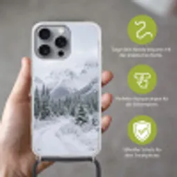 Weg - Bergen - Sneeuw - Naaldbos - Avontuurlijk Hoesje iPhone 16 Pro Max met koord klein -sfeer2_DE