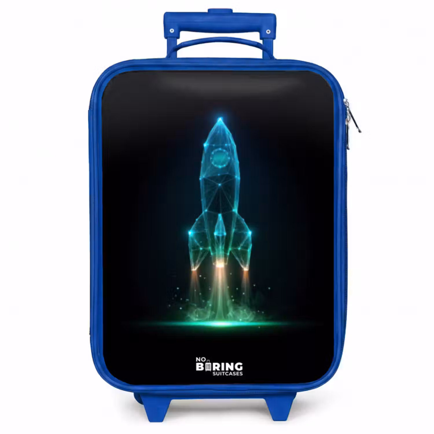 Kinderkoffer Blau - Start einer Rakete im Neon-Stil
