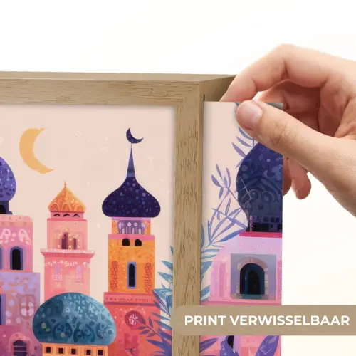 Kleurrijke stad - Zon - Islamitisch Light Box met batterij (Wandlamp) middel -USP_websiteprintNL