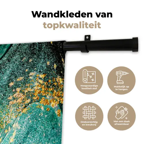 Marmerlook - Blauw - Goud - Glitter - Luxe - Marmer Wandkleed katoen klein -sfeer2