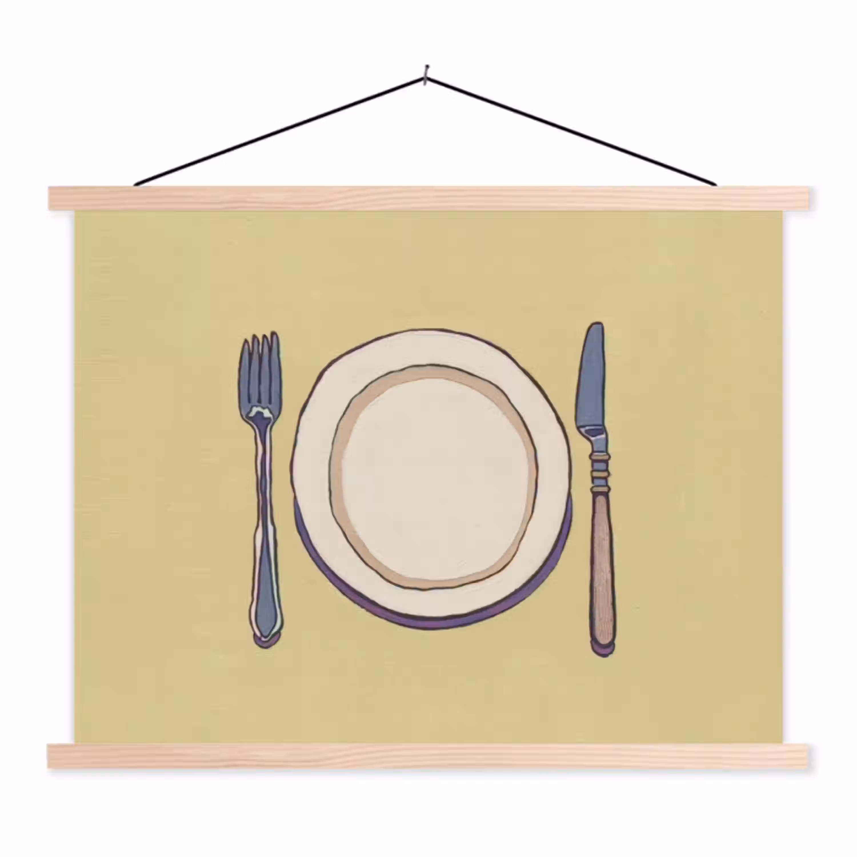 Illustratie - Bord - Bestek - Beige textielposter latten blank klein -3d
