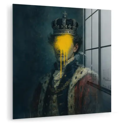 Koning - Portret - Druipende gele verf plexiglas 5mm klein -zzzproduct_nieuw