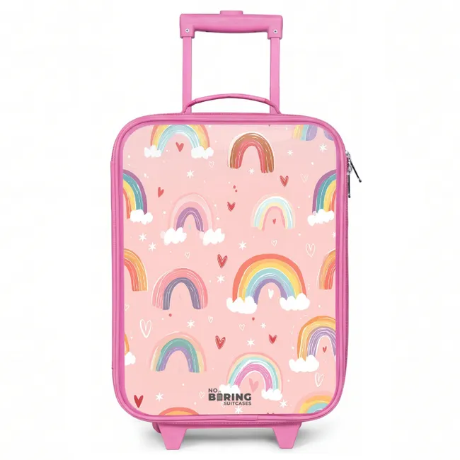 Kids’ Suitcase - Pink - Rainbows on a pink background