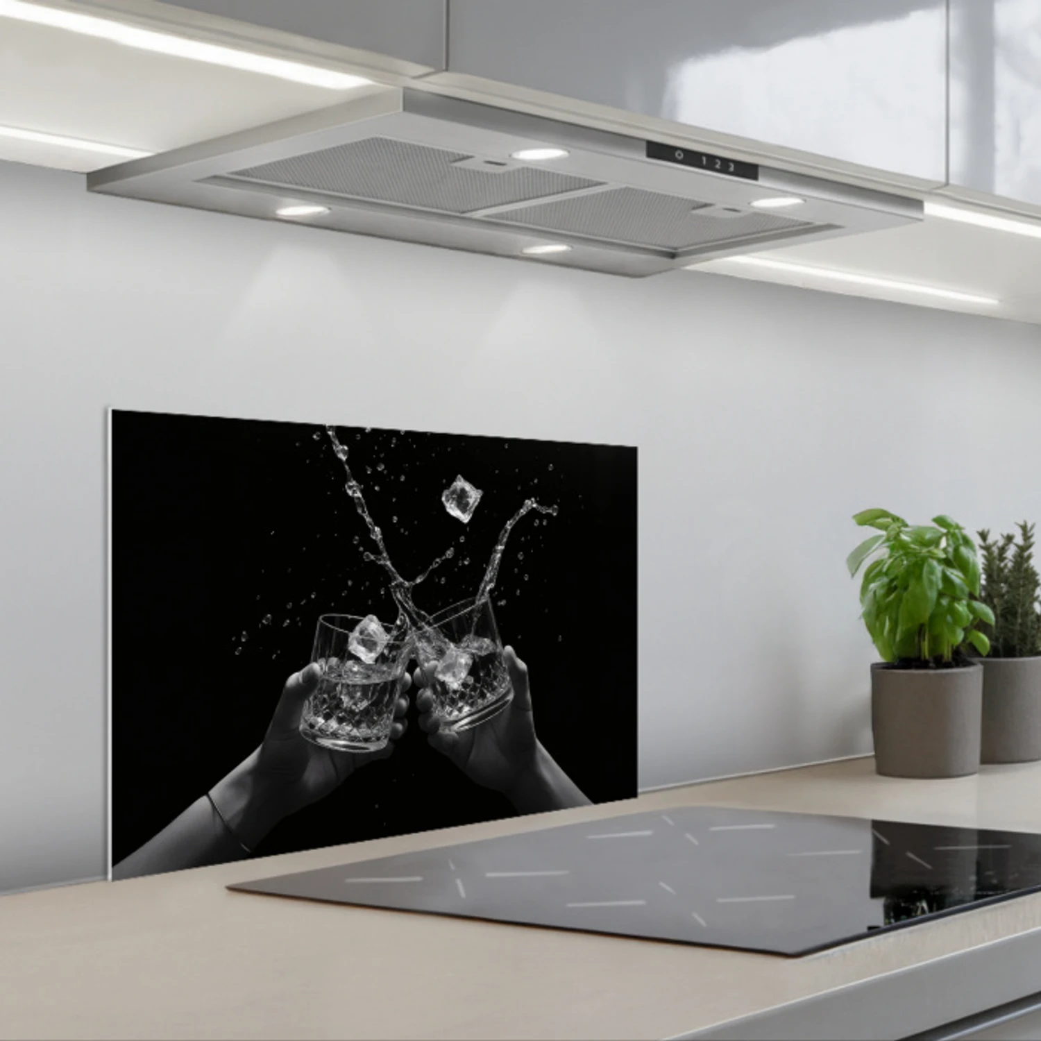 Whiskyglazen - Ijs - Spetters - Zwart keuken achterwand spatscherm klein -3d_schuin