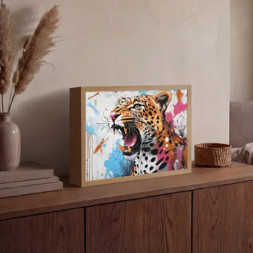 Abstract - Luipaard - Kleurrijk Light Box met batterij (Wandlamp) middel -sfeer2