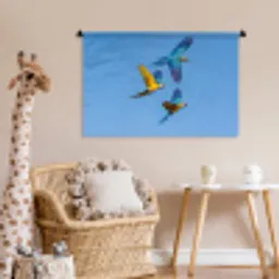 Papagaai - Vliegen - Blauw - Geel Wandkleed katoen middel -wsfeer5_kind