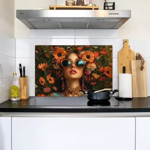 Vrouwen - Bloemen - Modern - Bril - Abstract Inductie beschemer met haakjes klein -sfeer2