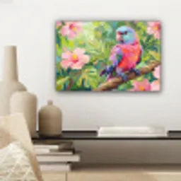 Papagaai - Hibiscusbloemen - Kleurrijk canvas 2cm klein -sfeer6