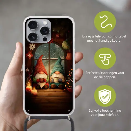 Gnooms - Kerst - Raam - Kleurrijk Hoesje iPhone 16 Pro Max met koord klein -sfeer2_NL