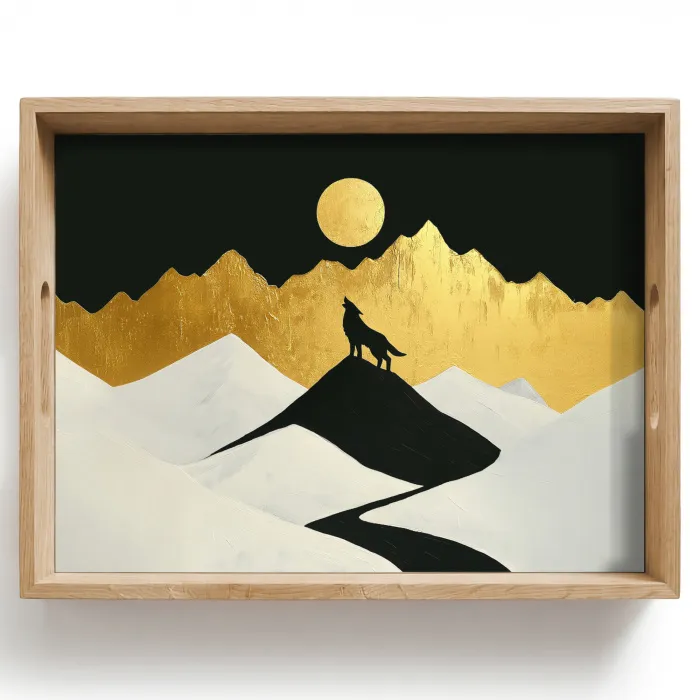 Wolf - Bergen - Maan - Zwart Dienblad Rechthoek middel -z3d_shopping