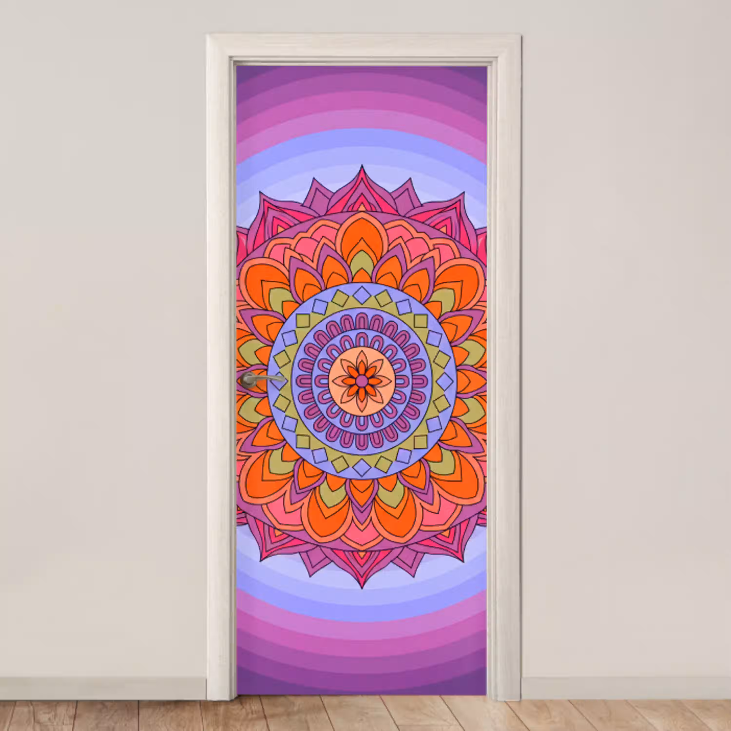 Mandala - Cirkel - Abstract - Kleurrijk - Patroon deurposter klein -3d_beige