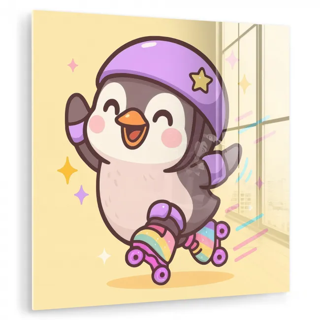 Pinguïn - Rolschaatsen - Geel - Energiek plexiglas 5mm klein -zzzproduct_nieuw