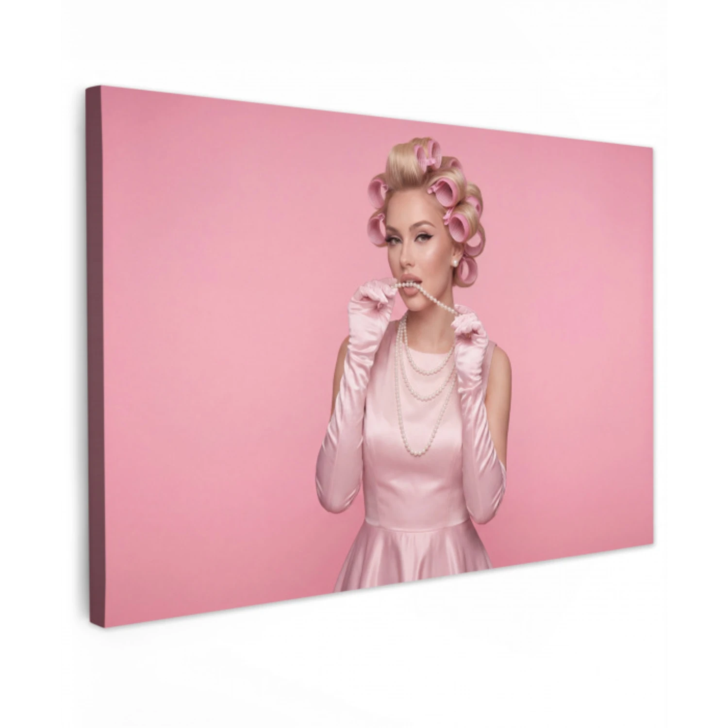 Vrouw - Roze - Parelketting - Krulspelden canvas 2cm klein -z3d