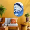 Dorp - Rotswand - Roeiboot - Water Wandcirkel Ovaal Glas middel -sfeer4