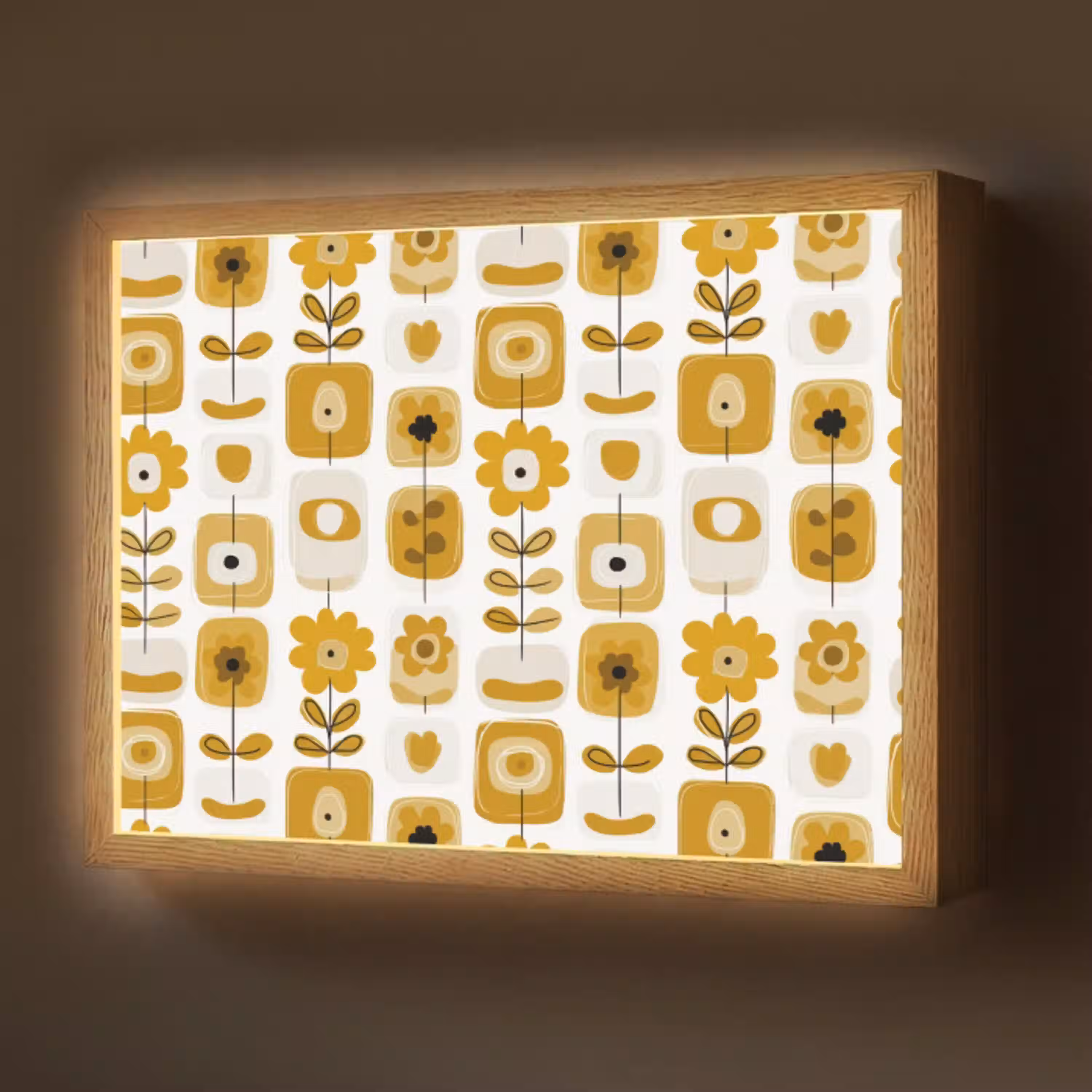 Retro - Abstract - Bloemen - Okergeel Light Box met batterij (Wandlamp) middel 907 -z3d_website