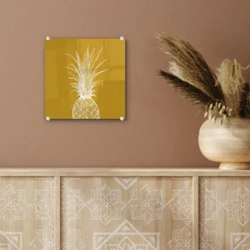 Lijnillustratie - Ananas - Bladkroon - Okergeel plexiglas 5mm klein -sfeer5