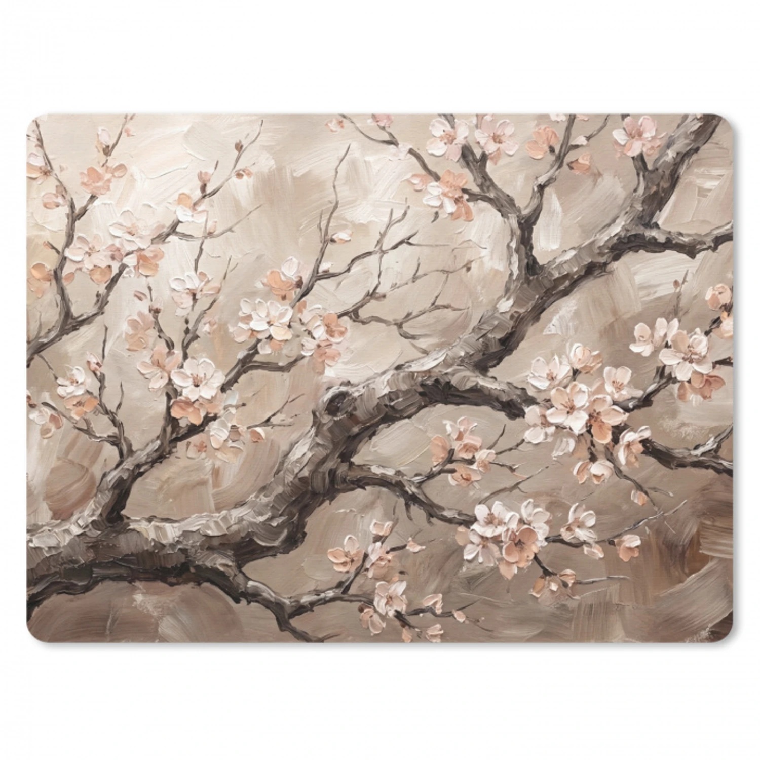 Bloesem - Takken - Schilderij - Beige - Serene muismat rubber klein -3d