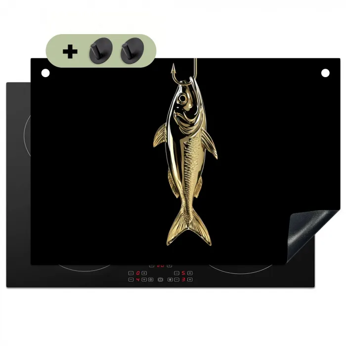 Goud - Vis - Haak - Zwart Inductie beschemer met haakjes klein -3d