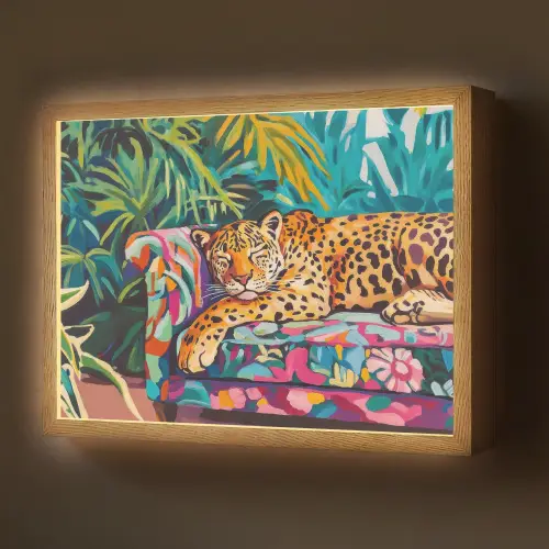 Luipaard - Kleurrijk - Tropisch Light Box met batterij (Wandlamp) middel -z3d_website