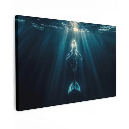 Walvis - Water - Zonnestralen - Blauw canvas 2cm klein -z3d