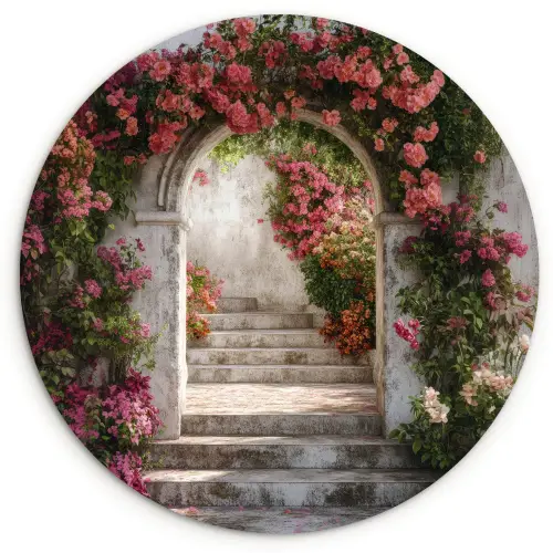 Doorkijk - Rozen - Vintage - Poort Wandcirkel kunststof plaat 5mm dik klein -3d
