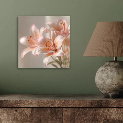 Lelies - Meeldraden - Roze - Wazig aluminium wit klein -sfeer2