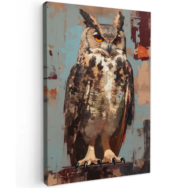 Geschilderd - Abstract - Uil - Bruin Tuinposter op houten frame 2 cm dik klein -3d