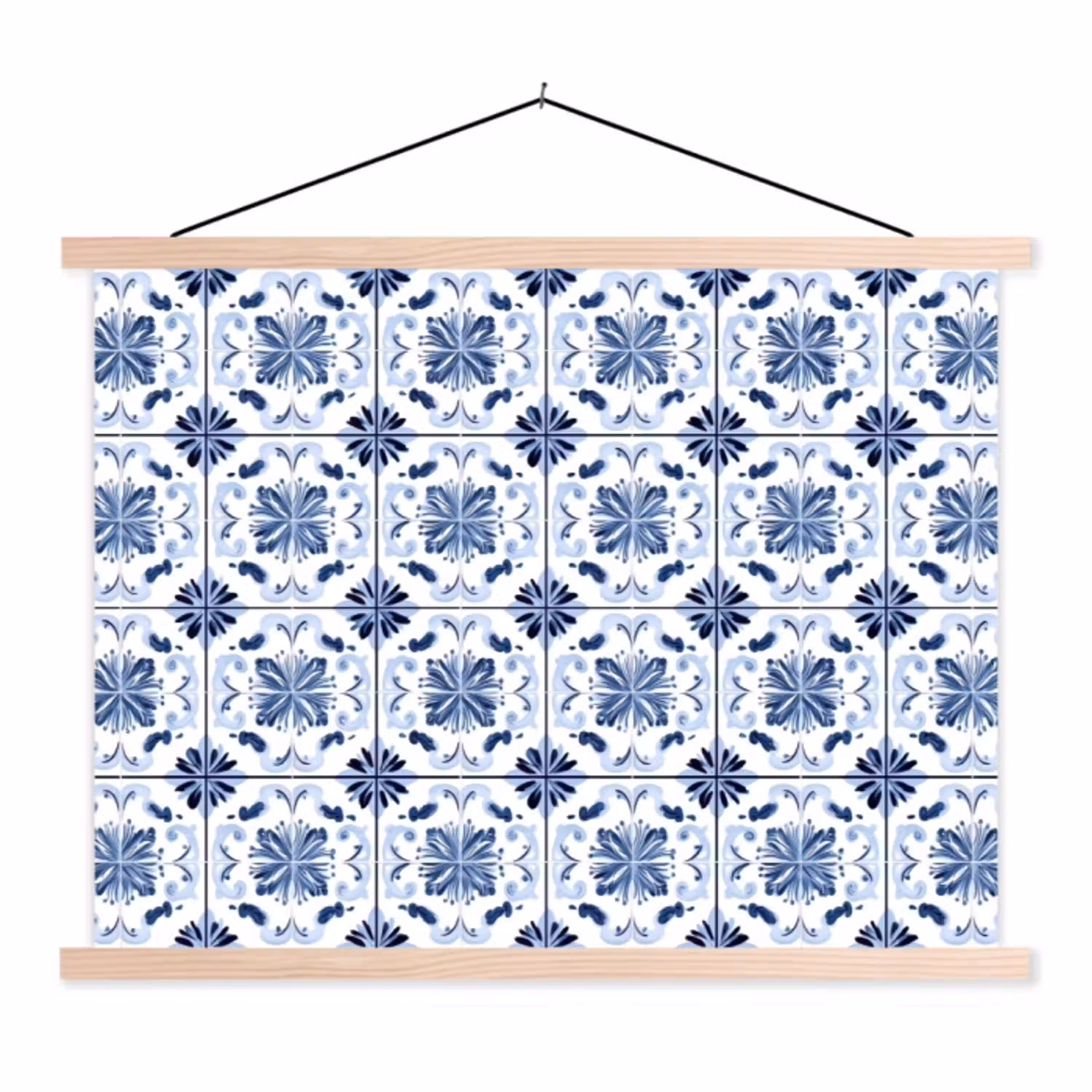 Patroon - Tegel - Blauw textielposter latten blank klein 122 -3d