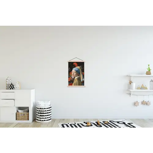Meisje met de parel - Johannes Vermeer - Bloemen textielposter latten blank klein -kinderkamer