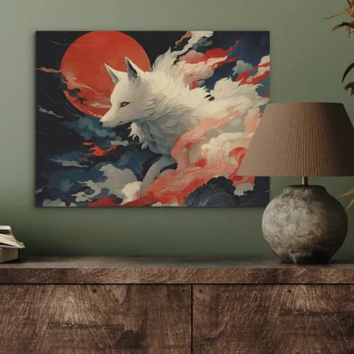 Witte vos - wolken - maan PET vilt klein -sfeer2