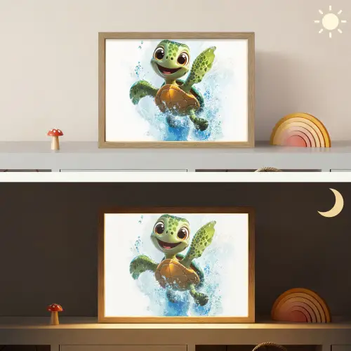 Schildpad - Cartoon - Water - Groen Light Box met batterij (Wandlamp kind) middel -sfeer3_kind