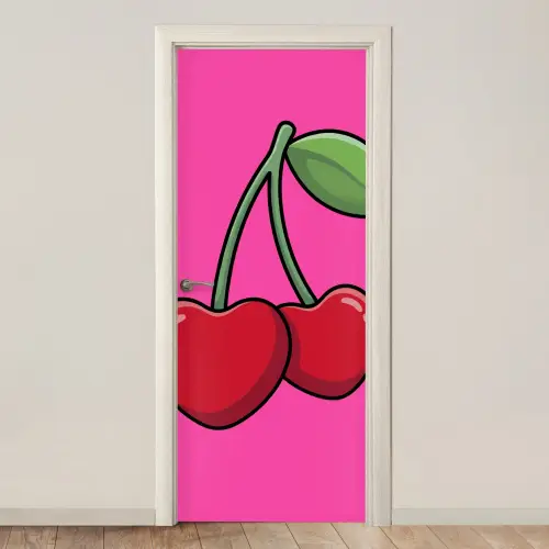 Kers - Roze - Fruit deurposter klein -3d_beige