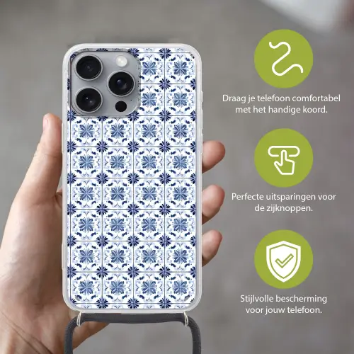 Patroon - Tegel - Blauw Hoesje iPhone 16 Pro Max met koord klein 804 -sfeer2_NL