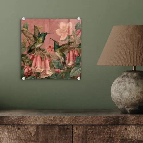 Kolibries - Bloemen - Groen - Roze plexiglas 5mm klein -sfeer3